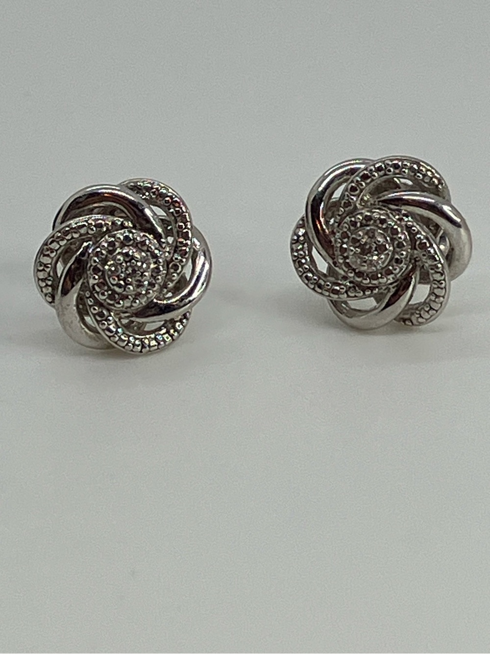 Vtg 925 Diamond Spiral Pinwheel Glam Sterling Silver Stud Earrings